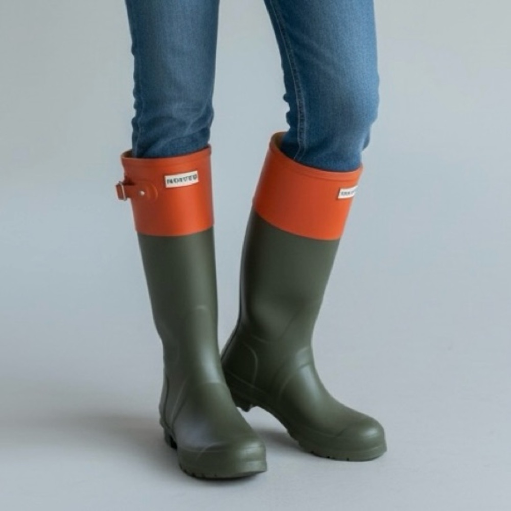 Hunter Green and Orange Women's Winter Rain Boots
